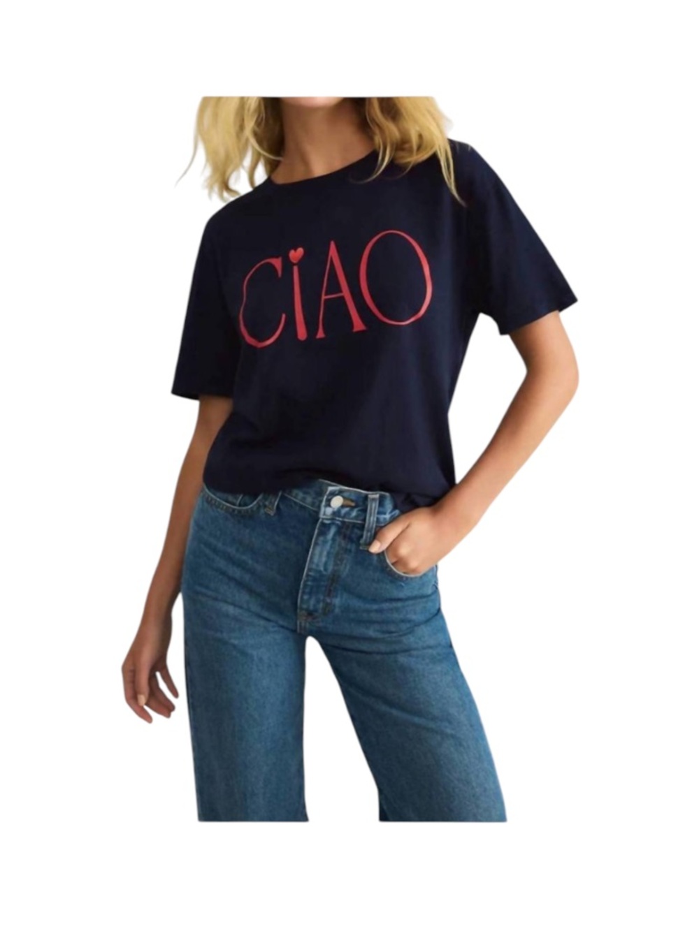Z Supply Ciao Boyfriend Tee Navy Blue Red Eclipse Embroidered Size Medium